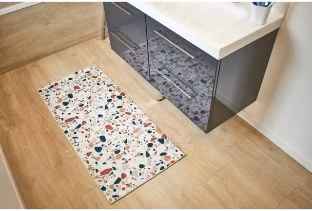 Alfombrilla de baño rectangular Tuserxln con estampado abstracto multicolor Almafie An/P: 80 x 50 cm