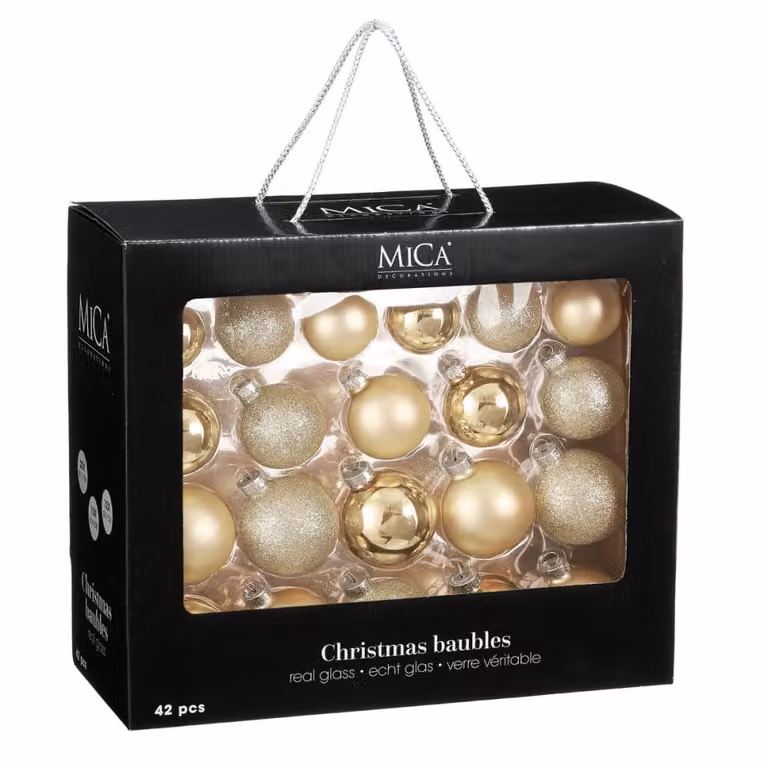 Bola de Navidad de cristal Mica Decorations en color beige y oro, forma redonda, Diámetro: 7 cm
