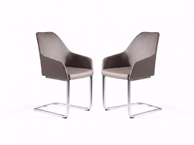 Set de 2 butacas Pondecor tapizadas en piel sintética para comedor o salón, An/P/Al: 55 x 58 x 88 cm
