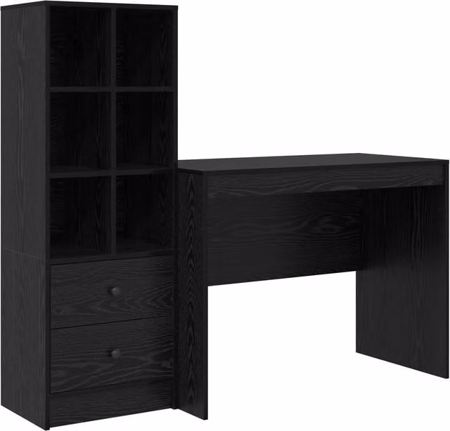 Escritorio moderno SYFAX con estantería y cajón en acabado roble y negro para oficina en casa An/P/Al: 76 x 50 x 70 cm