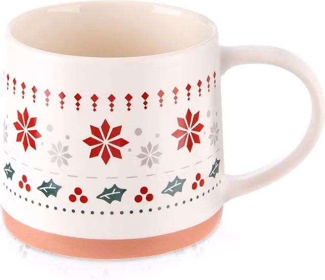 Taza de porcelana NORTHIX de 380 ml en blanco y multicolor, apta para lavavajillas y microondas