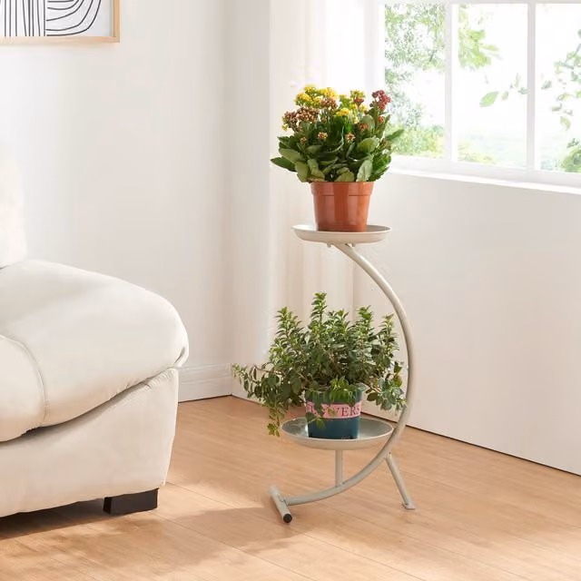 Soporte para plantas en forma de C de en.casa con 2 niveles en metal gris mate, An/P/Al: 61,5 x 30 x 25 cm