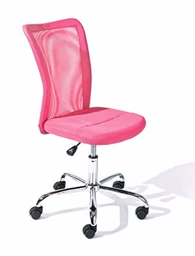 Silla de escritorio giratoria para niños Inter Link modelo Bonnie, ergonómica y regulable en altura, color rosa con base de metal plateado