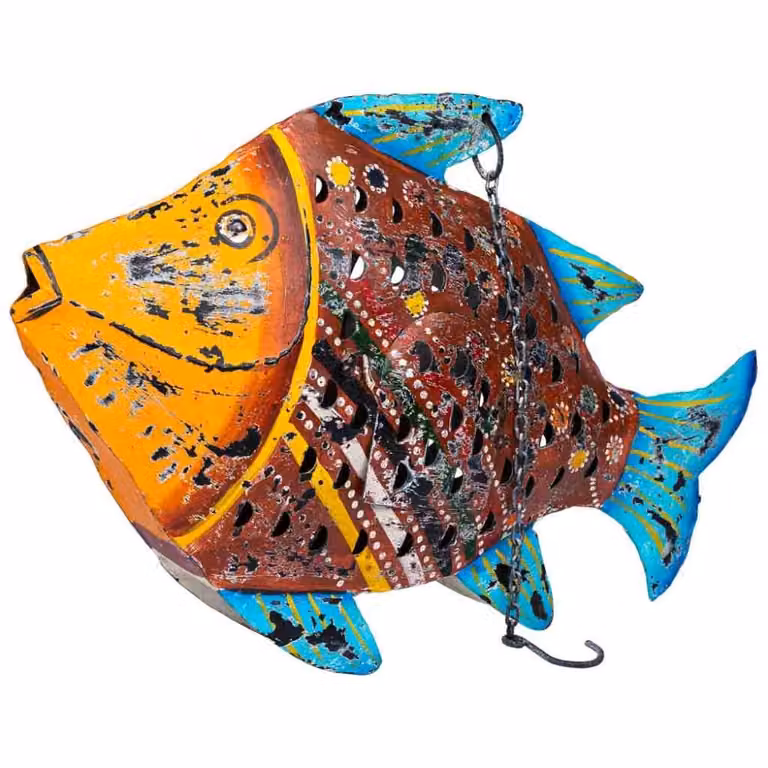 Portavela de metal envejecido con diseño de pez Wanderlust Deco multicolor An/P/Al: 50 x 10 x 32 cm