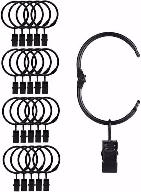 Pack de 20 anillos de clip para cortina ODIPIE de metal negro con diámetro interior de 38 mm