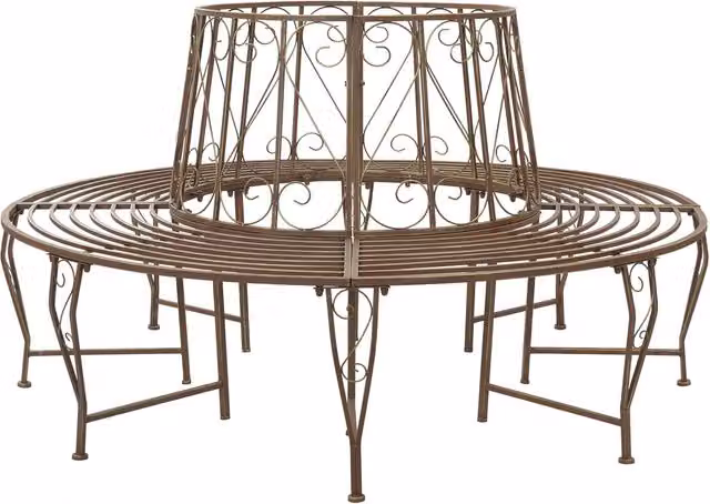 vidaXL Banco de árbol de 8 plazas en acero marrón para jardín, terraza o balcón, Diámetro: 160 cm, Altura: 89 cm