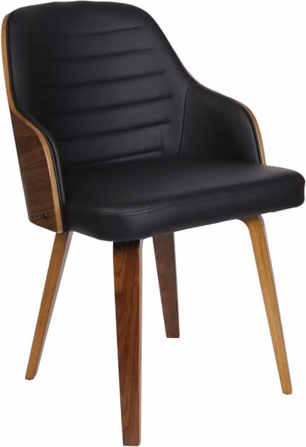 Silla de comedor retro Nash de HOME DECO FACTORY con diseño chic en color negro y marrón con acabado en piel sintética y patas de madera