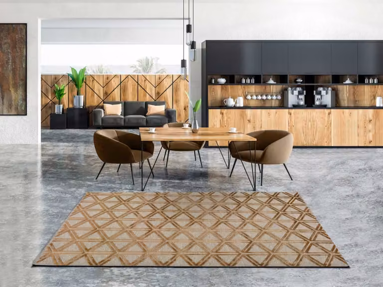 Alfombra Graz de lana y viscosa con diseño geométrico de rombos en colores naranja y beige, An/P: 120 x 170 cm