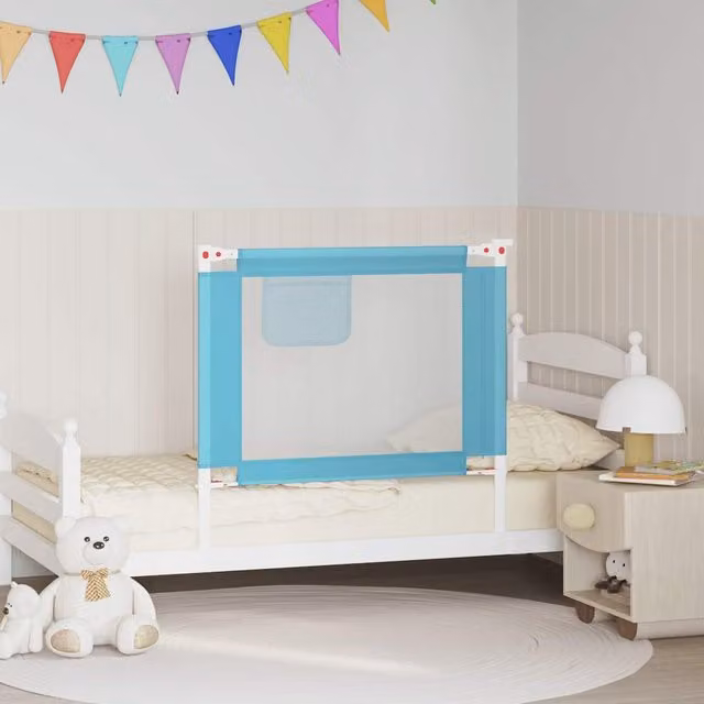 Barandilla de seguridad extensible para cama infantil vidaXL en tela azul, An/Al: 90 x 25 cm