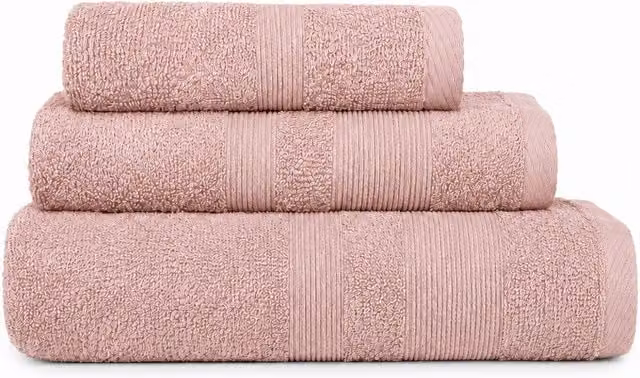 Pack de 3 toallas de algodón suaves para tocador, lavabo y ducha en color nude de Donegal Collections