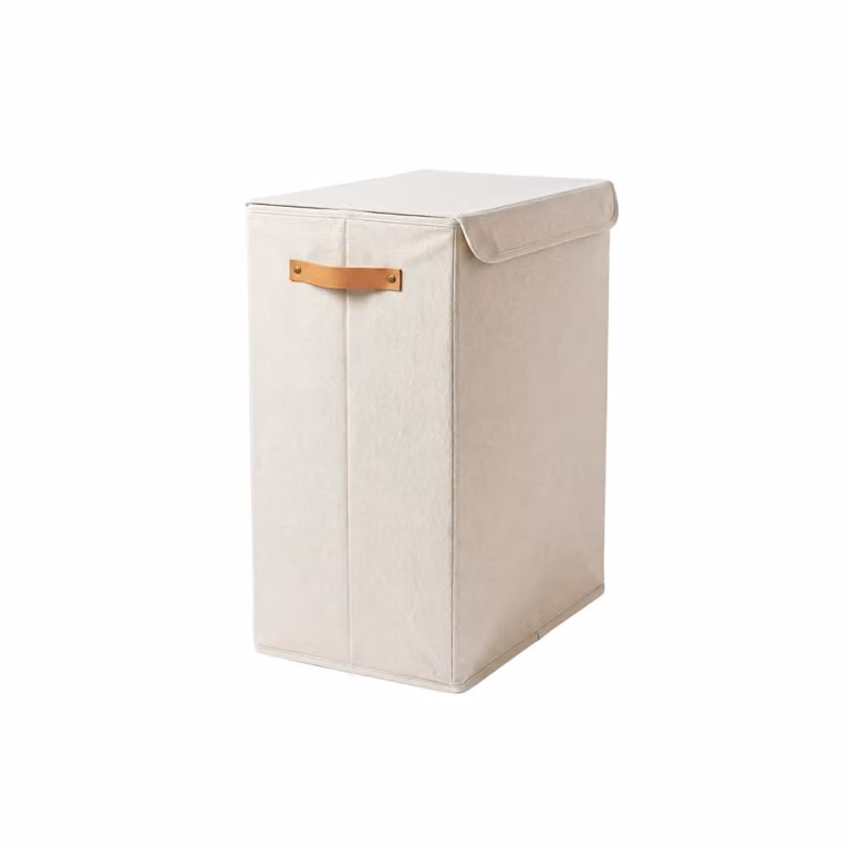 Cesto doble para la ropa sucia de tela blanca ALINEA con tapa, asas y plegable, An/P/Al: 50 x 30 x 60 cm