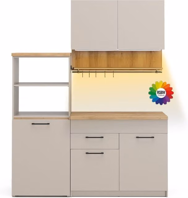 Cocina para solteros Vicco Egbert en color gris con iluminación integrada y diseño moderno de 160 cm