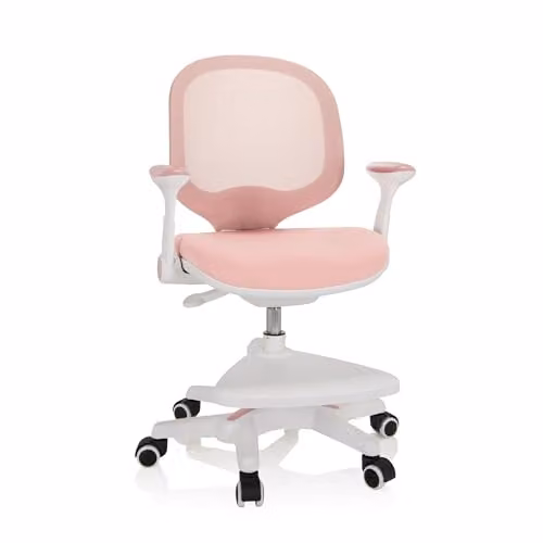 Silla de oficina giratoria para niños hjh OFFICE en color rosa con tejido de malla y reposapiés regulable