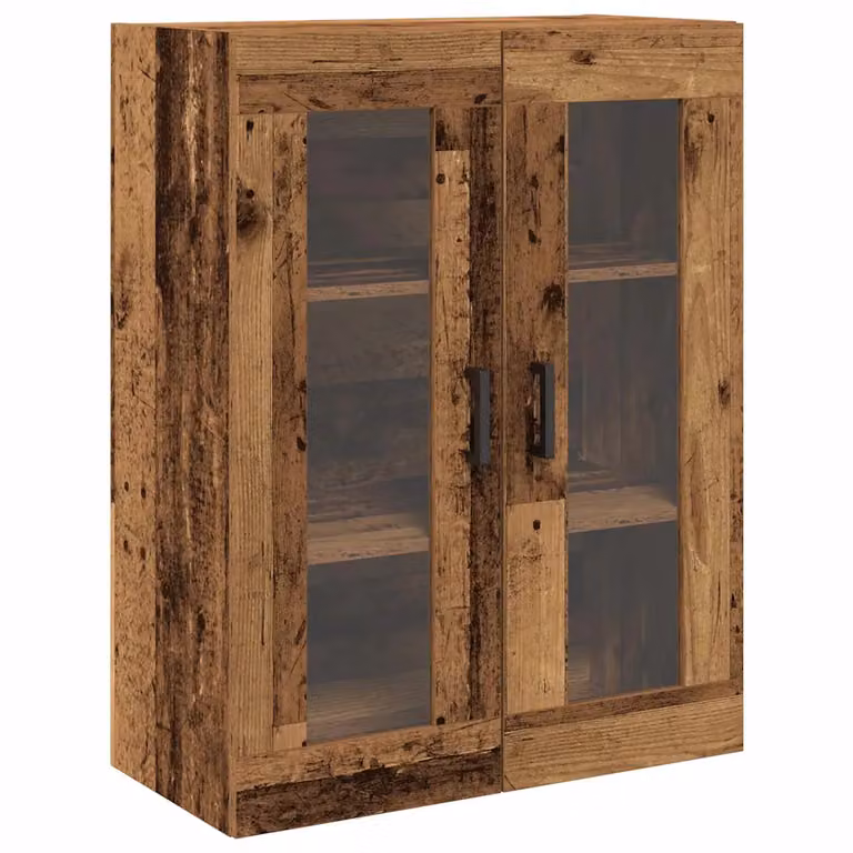 Armario de pared moderno vidaXL de madera envejecida y puertas de cristal en color marrón, An/P/Al: 69,5 x 34 x 90 cm