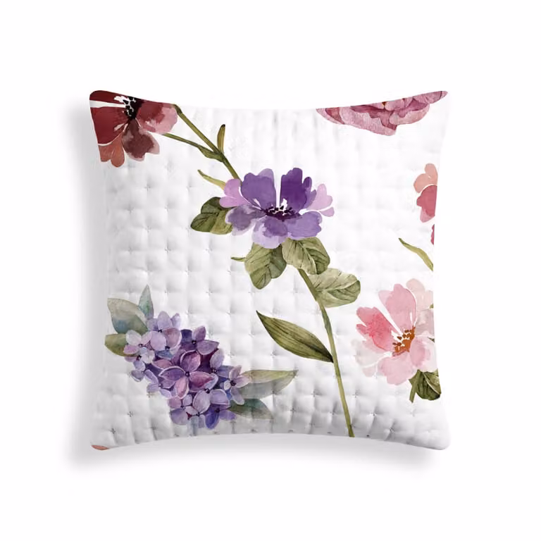 Funda de almohada acolchada reversible con diseño floral multicolor y blanco en color terracota, An/P/Al: 65 x 65 cm