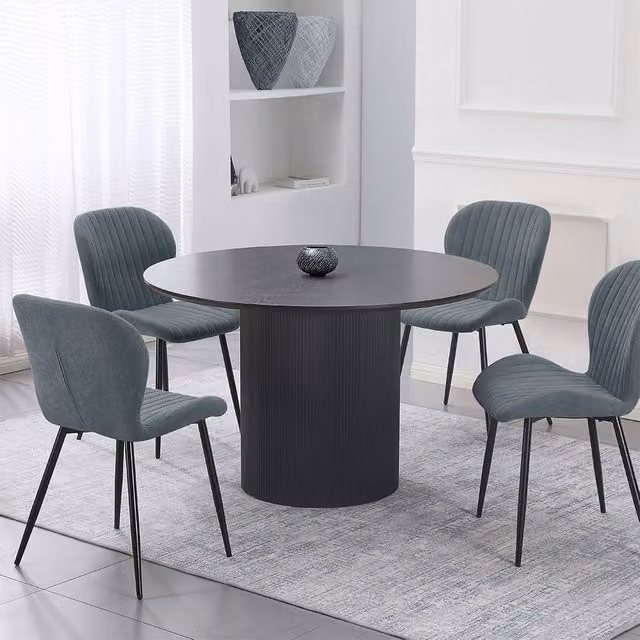 Mesa de comedor redonda Home Deluxe Camillo en roble oscuro y negro con columna central de madera