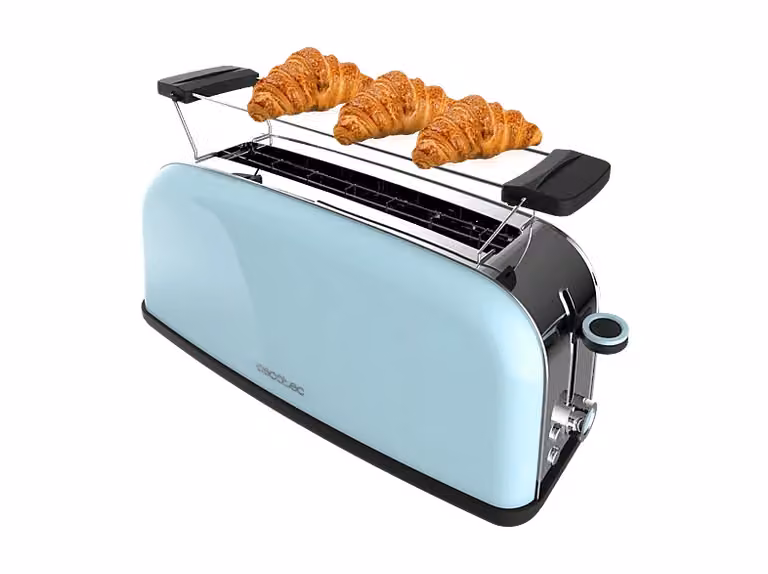 Tostadora Cecotec Toastin' Time 1100 Blue con diseño retro, 850 W y apagado automático en color azul