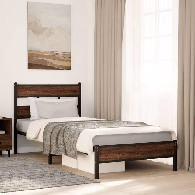 Estructura de cama Maison Exclusive en madera y metal color marrón roble de 90x190 cm