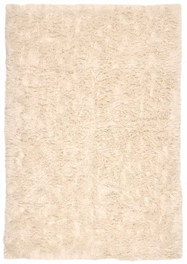Alfombra Flokati Theko tejida a mano en lana virgen, color beige, An/P: 160 x 230 cm