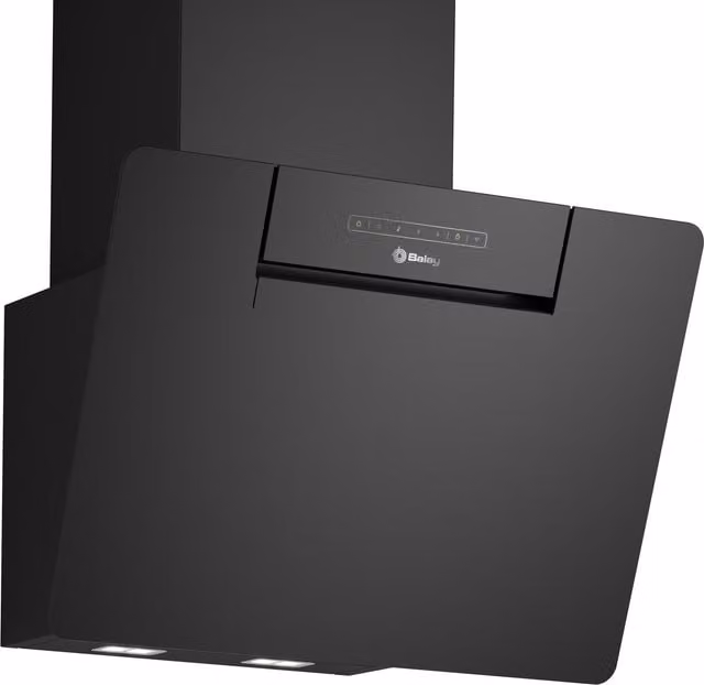 Campana decorativa de pared inclinada Balay 3BC567GNH en color negro con cristal, aspiración perimetral, 4 velocidades y eficiencia clase A+, Ancho: 60 cm