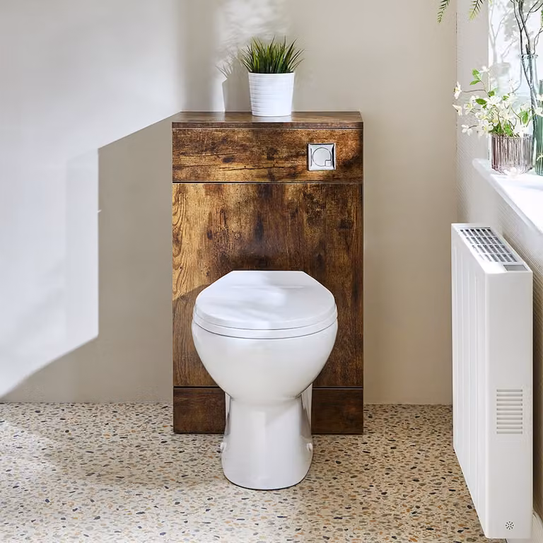 Conjunto de mueble para WC Hudson Reed con inodoro de cerámica blanca, cisterna empotrada y placa de accionamiento cromada, An/P/Al: 50 x 77 x 81,6 cm