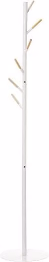Perchero de pie tipo árbol HOMCOM con 6 ganchos de madera y estructura de metal en color blanco, An/P/Al: 35 x 35 x 174 cm