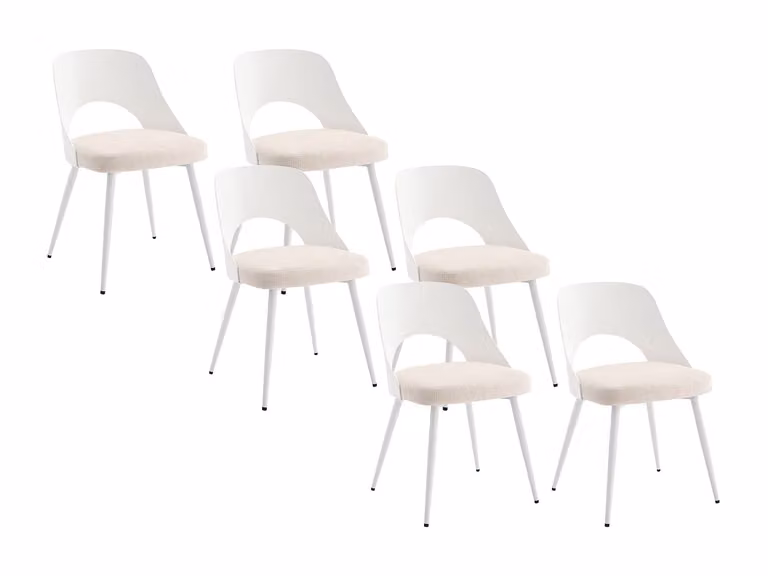 Conjunto de 6 sillas IRELINA de polipropileno, tela texturizada y metal en blanco y beige para comedor o cocina