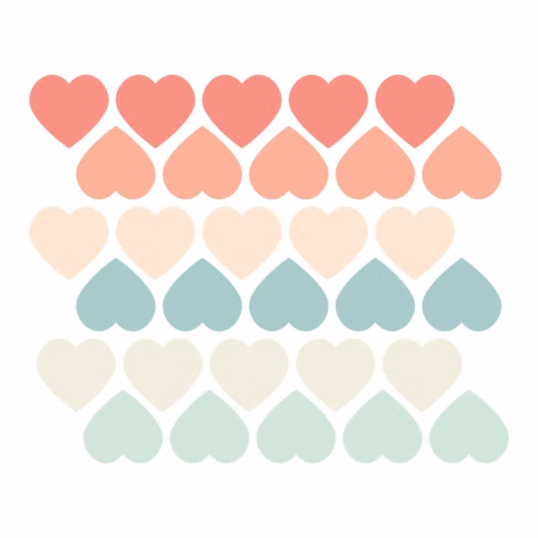 Vinilos decorativos adhesivos de corazones de Decochic en colores durazno, menta y multicolor para pared