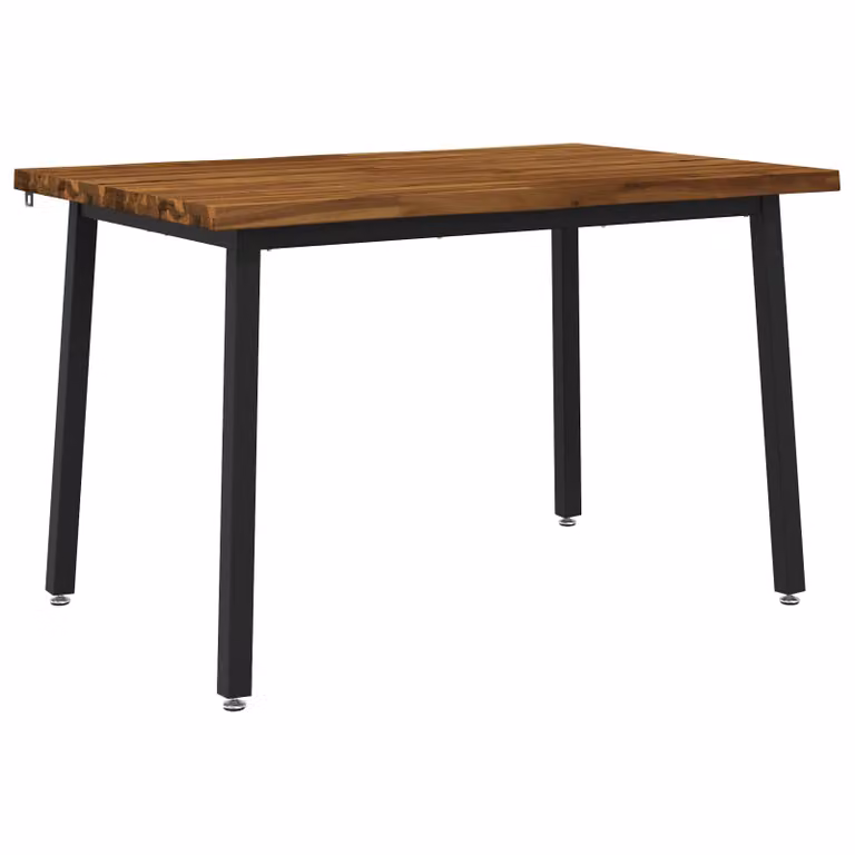 Mesa de comedor moderna vidaXL de madera de acacia sólida con borde natural y patas de metal, An/P/Al: 140 x 70 x 75 cm, color marrón y negro