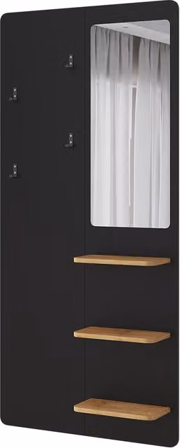 Perchero de pared Vicco Jochen en negro y roble, An/P/Al: 70 x 15 x 150 cm