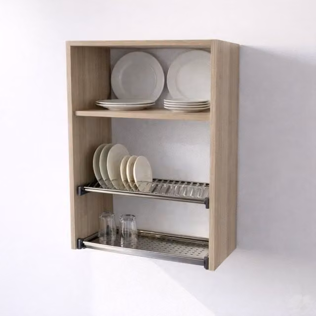 Mueble escurreplatos colgante Calandrelli color marrón con puertas batientes, Al: 60 cm, Al: 90 cm, P: 33 cm