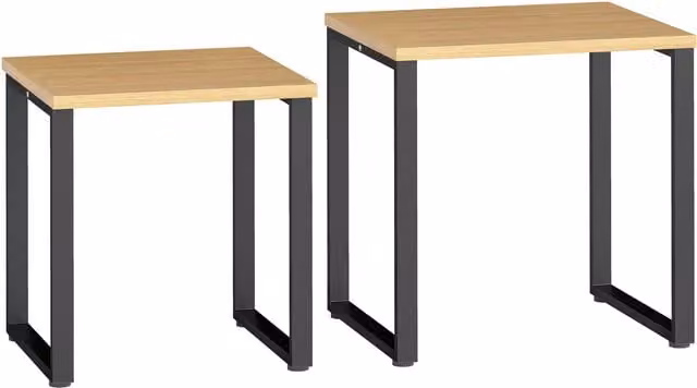 Juego de 2 mesas de centro NORTHIX con diseño nido, acabado efecto madera marrón y estructura metálica negra para tu salón