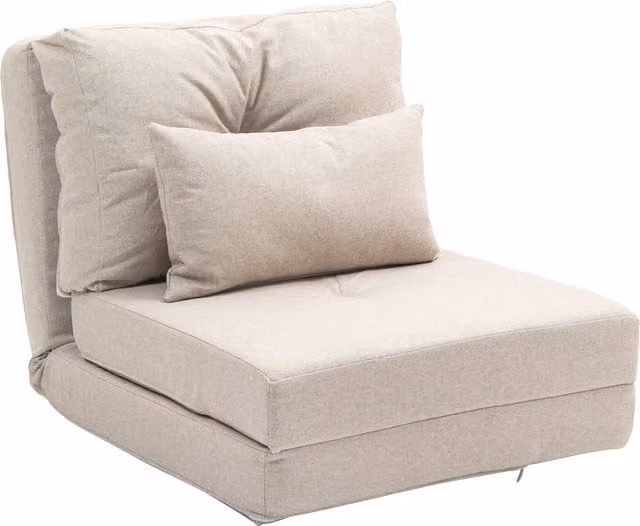 Sofá cama individual plegable Homcom en color beige con tapizado de tela y estructura de metal para dormitorio, An/P/Al: 60 x 80 x 56 cm