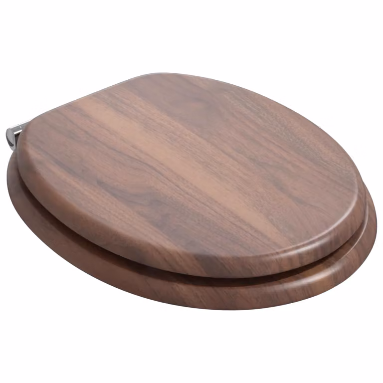Asiento de WC ovalado vidaXL de 2 piezas en color marrón con cierre suave y madera de ingeniería, An: 44 cm, P: 38 cm