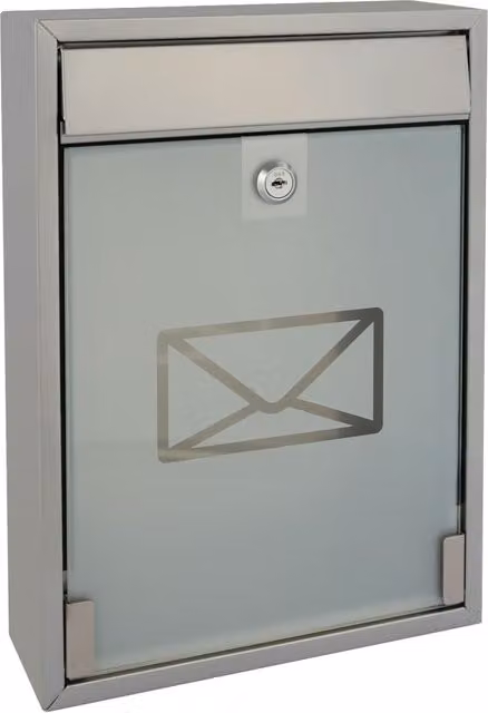 Buzón de correos para montaje en pared Perel Milan en acero y vidrio color plata y gris An/P/Al: 36 x 26 x 8 cm