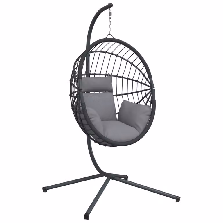 Silla colgante huevo vidaXL con soporte de acero y ratán en color gris antracita y cojines incluidos