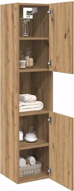 Armario de pared para baño SYFAX en madera de roble color marrón An/P/Al: 30 x 30 x 130 cm
