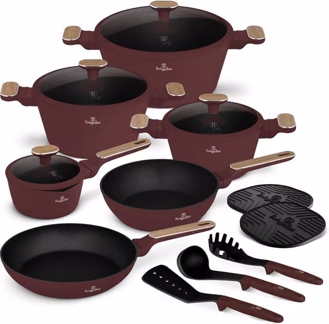 Set de cocina Leonardo Colección Nórdica de 15 piezas en aluminio con superficie de titanio antiadherente y color rojo