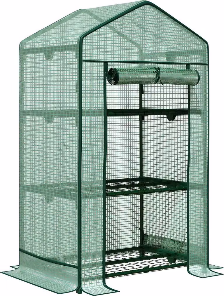 Mini invernadero Northio verde con cubierta de plástico, 3 estantes móviles y puerta enrollable, An/P/Al: 69 x 49 x 125 cm
