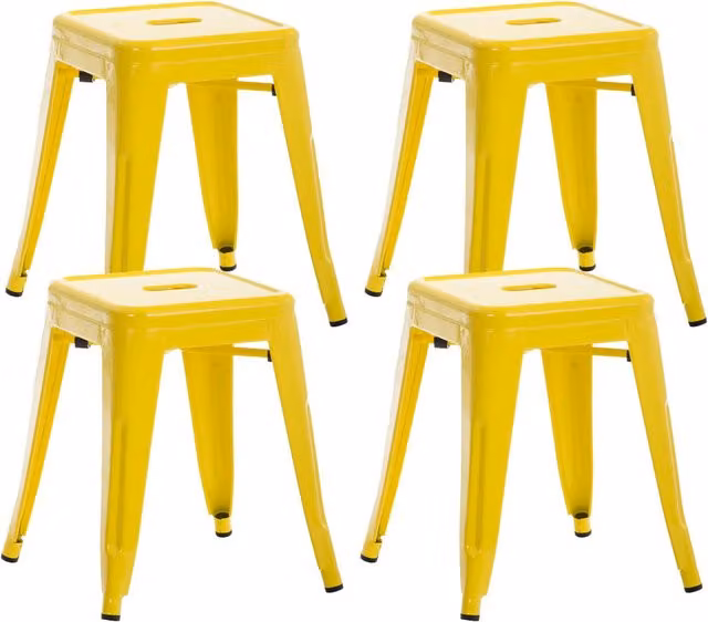 Set de 4 taburetes bajos Armin amarillos apilables de metal estilo industrial