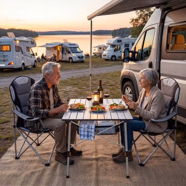 Mesa de camping plegable Tectake de aluminio con altura ajustable en color plata