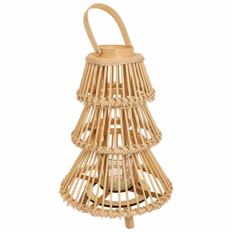 Farol portavelas de bambú y ratán Wanderlust deco color marrón para mesa