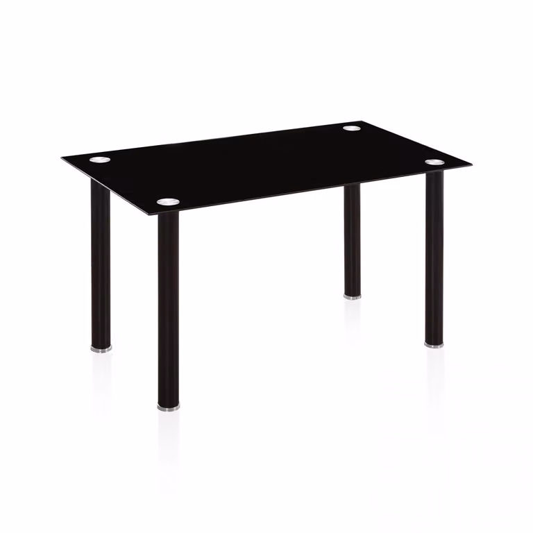 Mesa de comedor fija Ake de Duehome con sobre de cristal negro y estructura de metal, An/P/Al: 140 x 80 x 75 cm