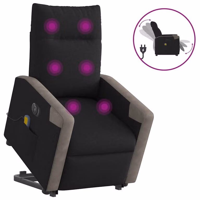 Sillón de masaje eléctrico reclinable y elevable vidaXL en tela color negro y gris con reposabrazos para personas mayores