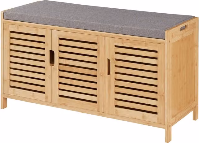 Banco zapatero Helloshop26 de bambú y madera en estilo escandinavo, color gris y beige, An/P/Al: 90 x 50 x 35 cm