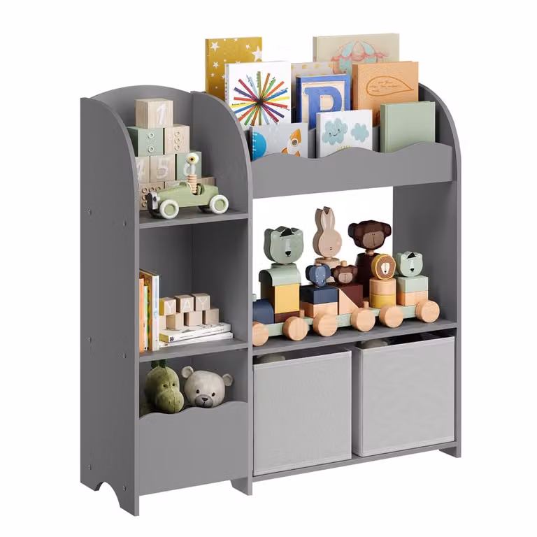 SONGMICS Estantería Infantil y Librería para Dormitorio con 2 Cajas de Almacenamiento, Gris
