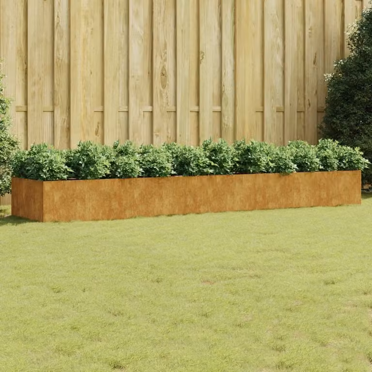 Jardinera de acero corten Syfax color marrón An/P/Al: 80 x 40 x 360 cm