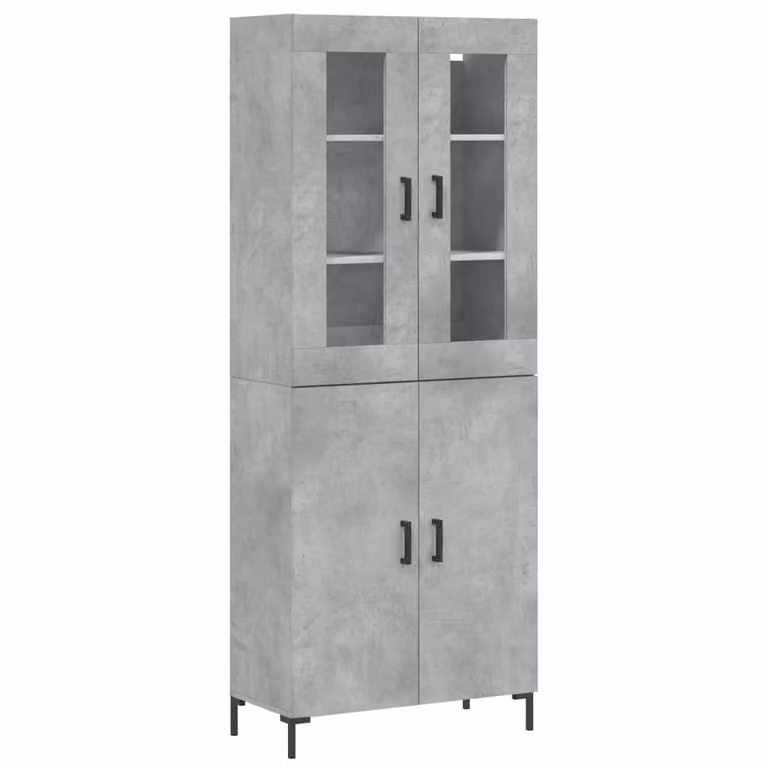 Aparador alto moderno vidaXL de madera y metal en color gris con puertas de cristal para salón An/P/Al: 69,5 x 34 x 180 cm
