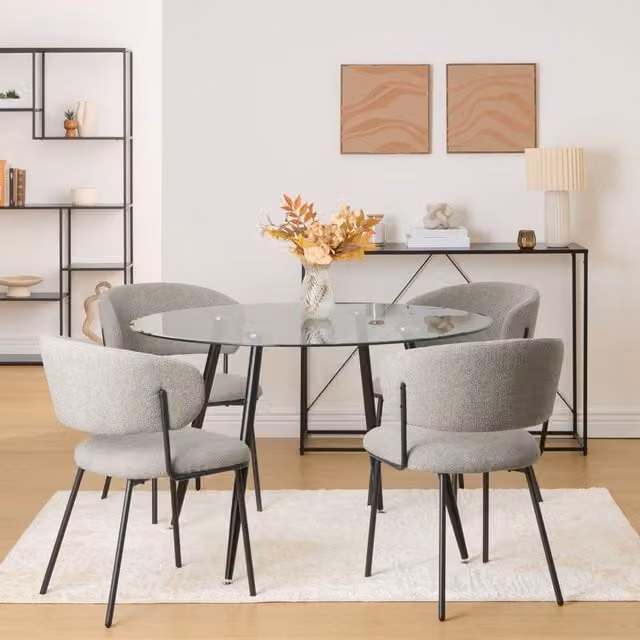 Mesa de comedor redonda Ostras de Atmosphera con sobre de cristal transparente y estructura de metal, Diámetro: 120 cm, Altura: 74,4 cm