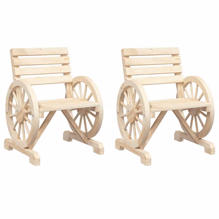 Set de 2 sillas de jardín Syfax de madera maciza de abeto con reposabrazos, color marrón, beige y multicolor, An/P/Al: 58 x 58 x 78,5 cm